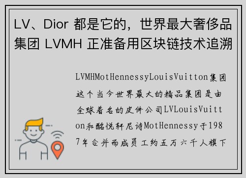 LV、Dior 都是它的，世界最大奢侈品集团 LVMH 正准备用区块链技术追溯奢侈品